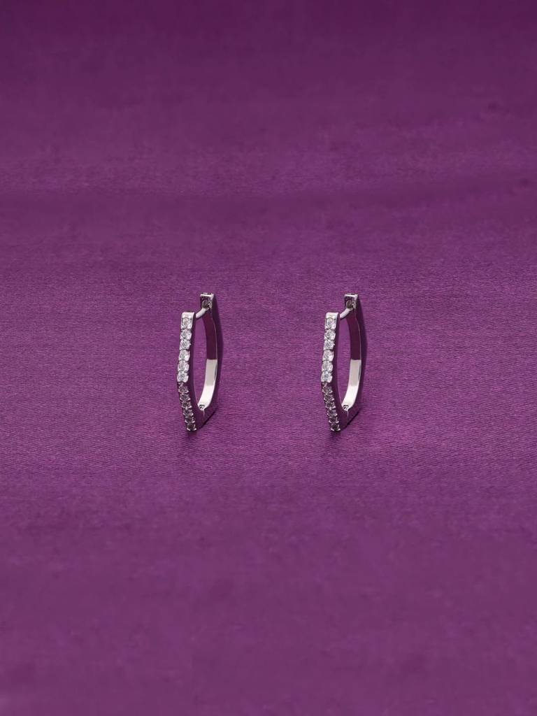Bejewelled Hex Silver Hoop Earrings : ERHP116-S-NA