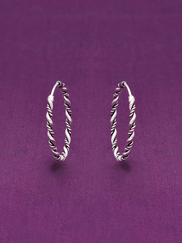 Trendy Twists Oxidized Silver Hoop Earrings : ERHP123-S-NA