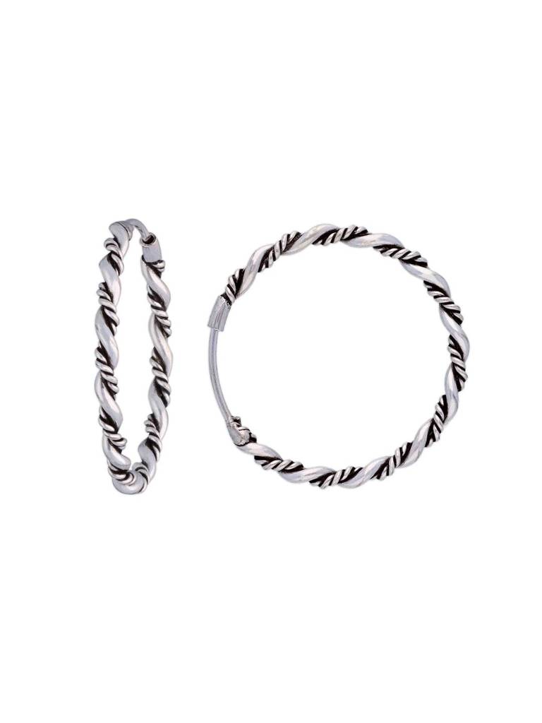 Trendy Twists Oxidized Silver Hoop Earrings : ERHP123-S-NA