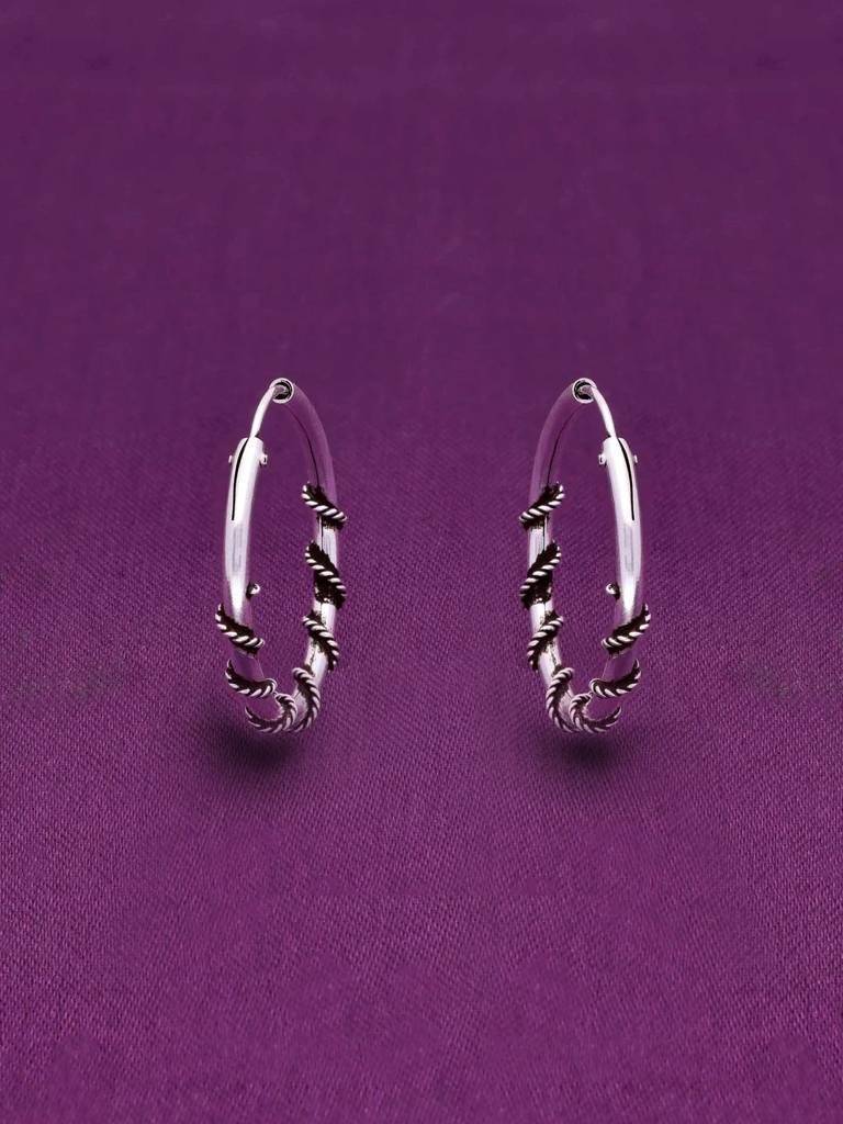 Sterling Twisted Oxidized Wires Silver Hoop Earrings : ERHP124-S-NA