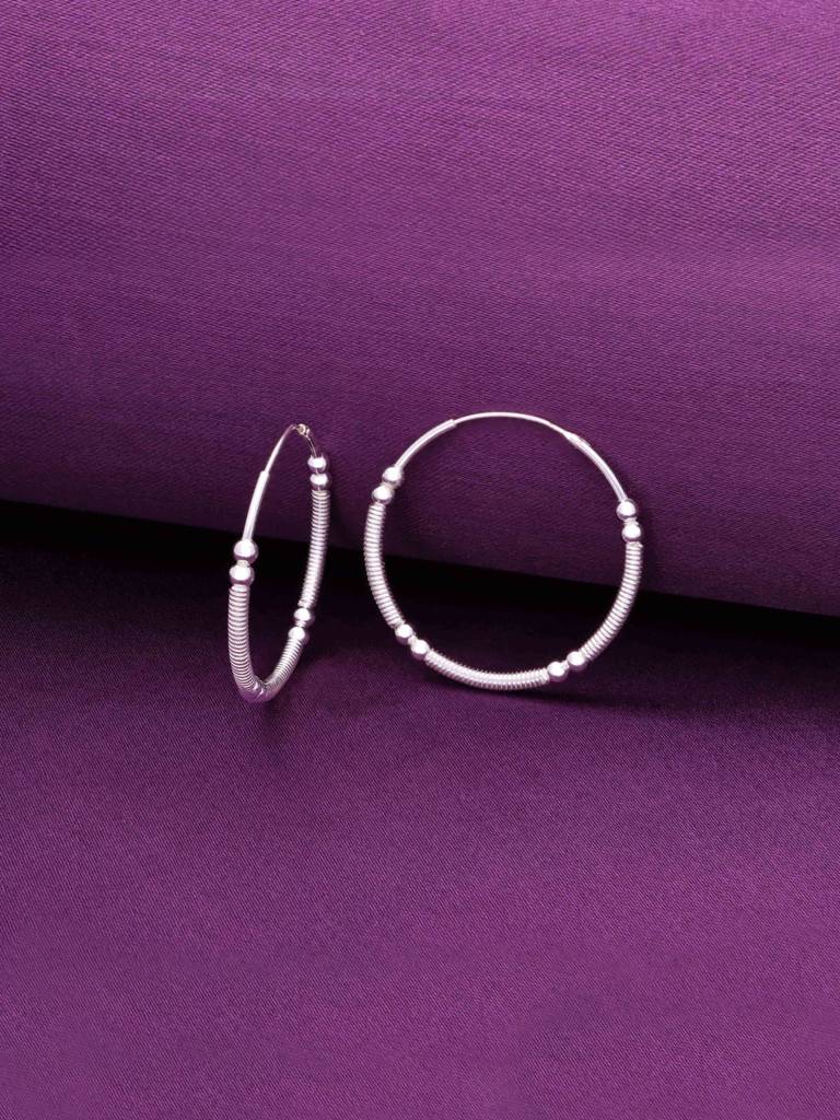 Elegant Beaded Sterling Silver Hoop Earrings : ERHP129-S-NA