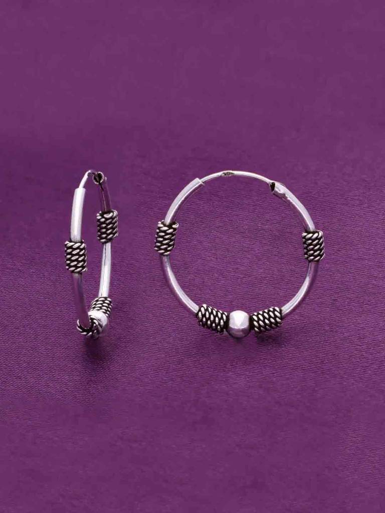 Sterling Twisted Oxidized Silver Hoop Earrings : ERHP144-S-NA