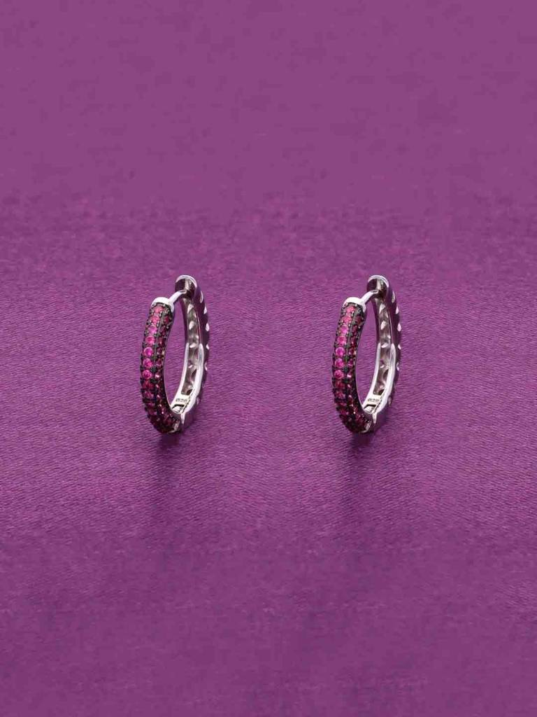 Sterling Silver Pink Stone Hoop Earrings : ERHP148-S-NA