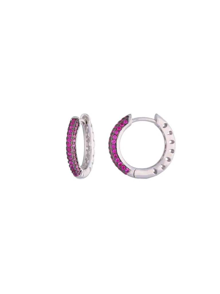 Sterling Silver Pink Stone Hoop Earrings : ERHP148-S-NA