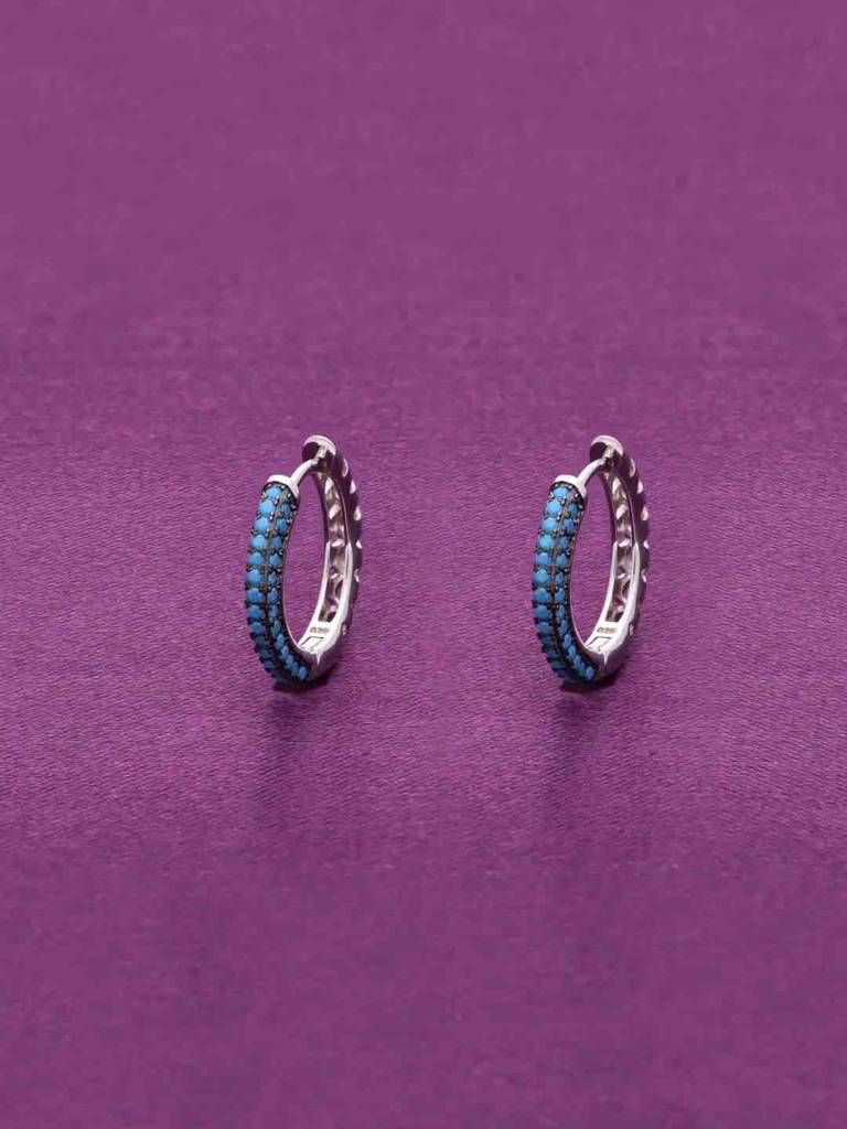 Sterling Silver Blue Stone Hoop Earrings : ERHP150-S-NA