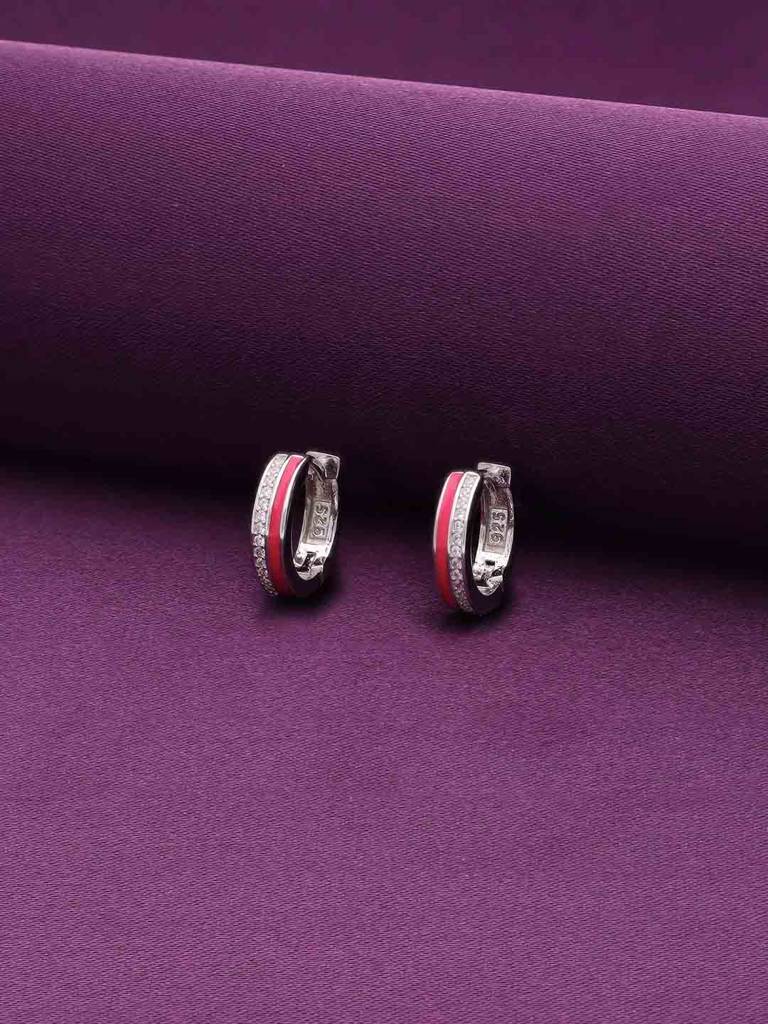 Sterling Silver Zircon Enamel Hoops : ERHP200-S-NA