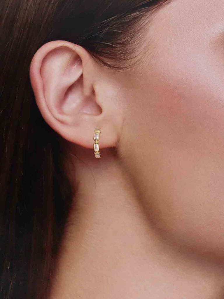 925 Silver Baguette Stone Hoop Earrings : ERHP218-G-NA