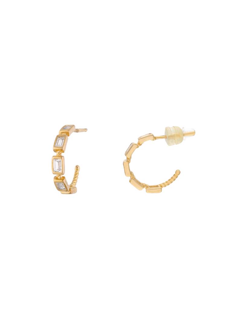 925 Silver Baguette Stone Hoop Earrings : ERHP218-G-NA