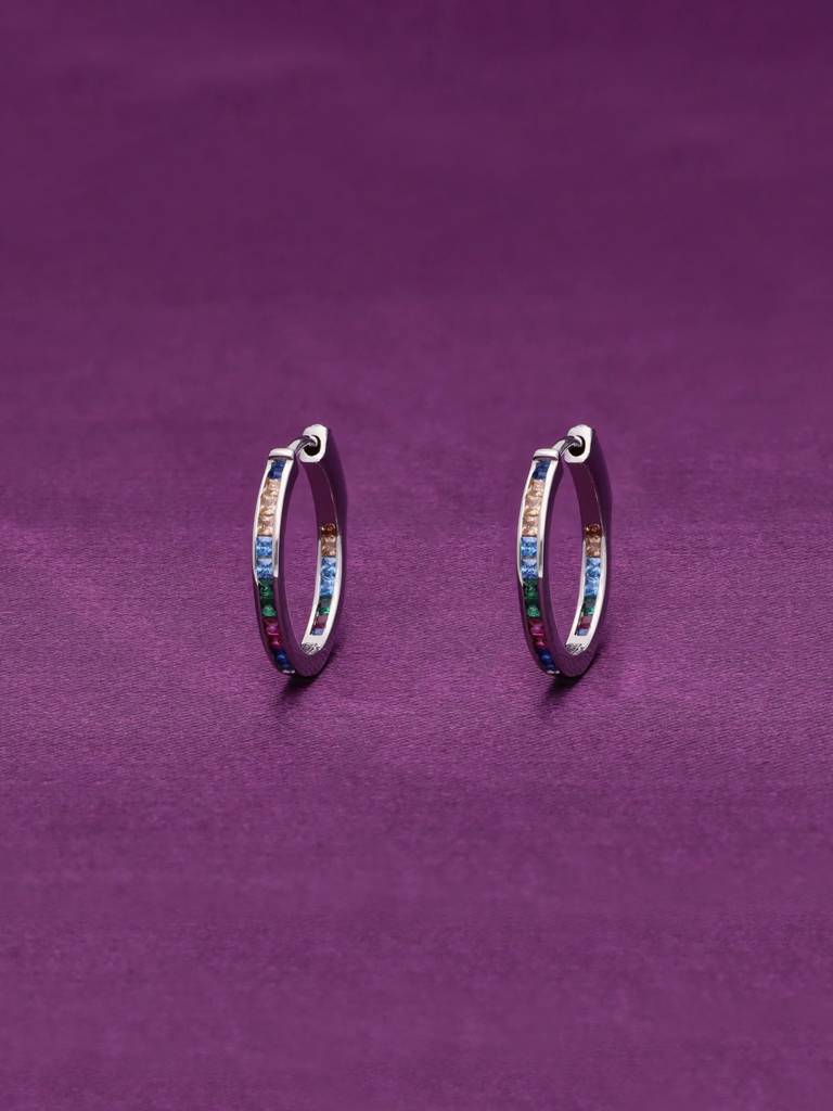 Bejewelled Hues Silver Hoop Earrings : ERHP84-S-NA