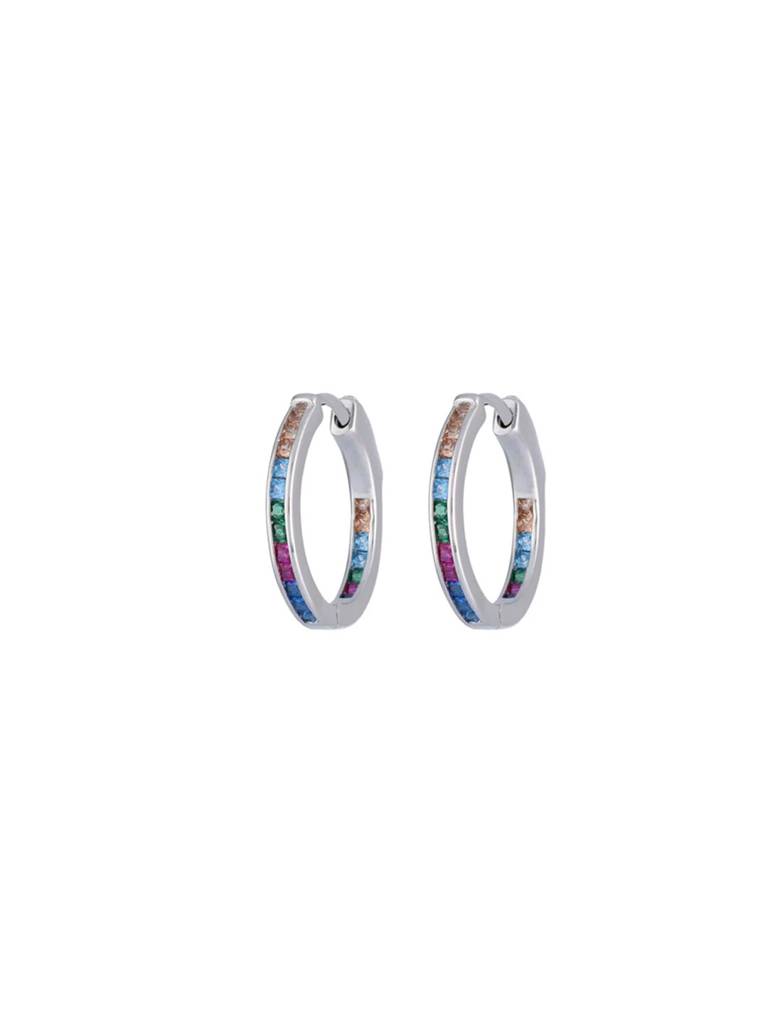 Bejewelled Hues Silver Hoop Earrings : ERHP84-S-NA