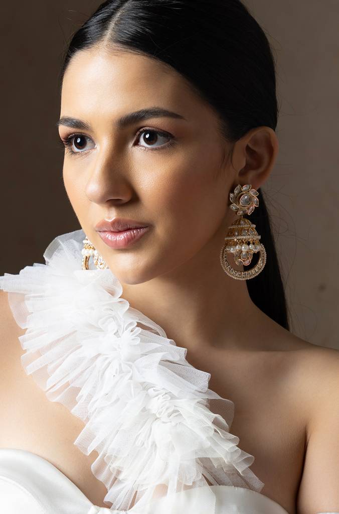 Polki And Pearl Jhumka Earrings