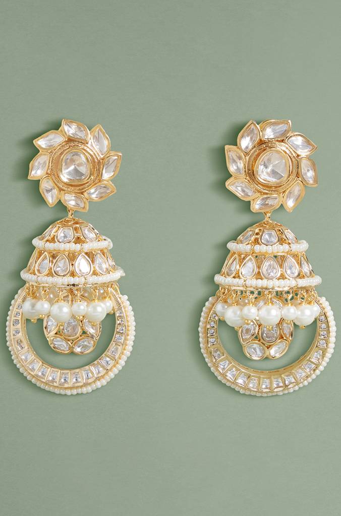 Polki And Pearl Jhumka Earrings