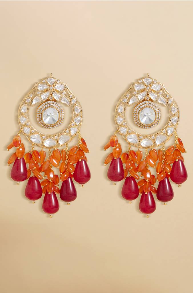 Polki And Red Stone Drop Earrings