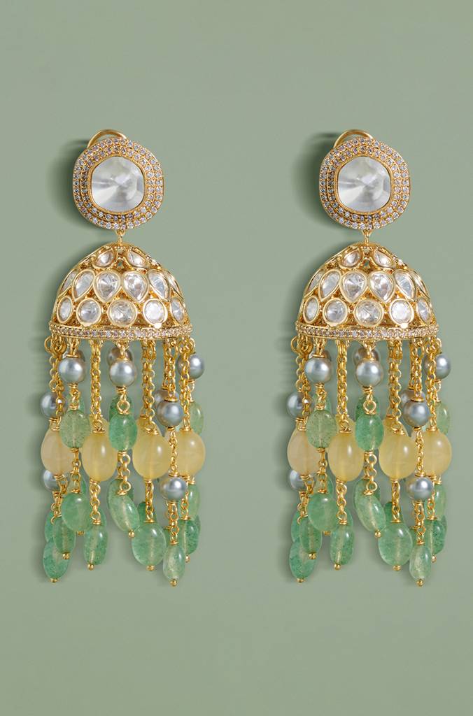 Multi Colour Polki Jhumka Earrings