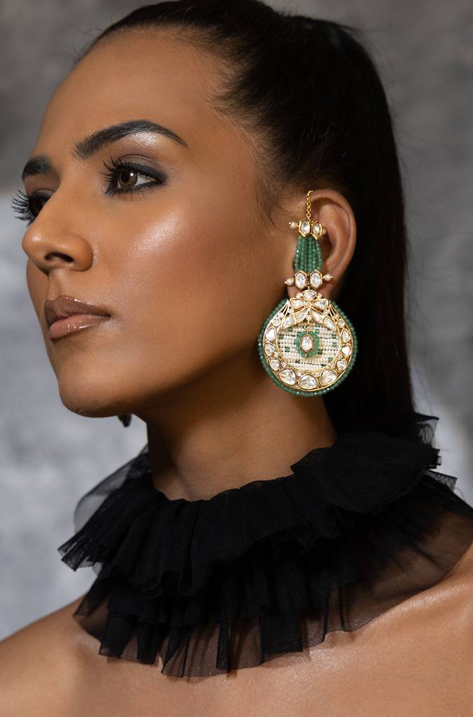 Green Jade Stone Studded Drop Earrings