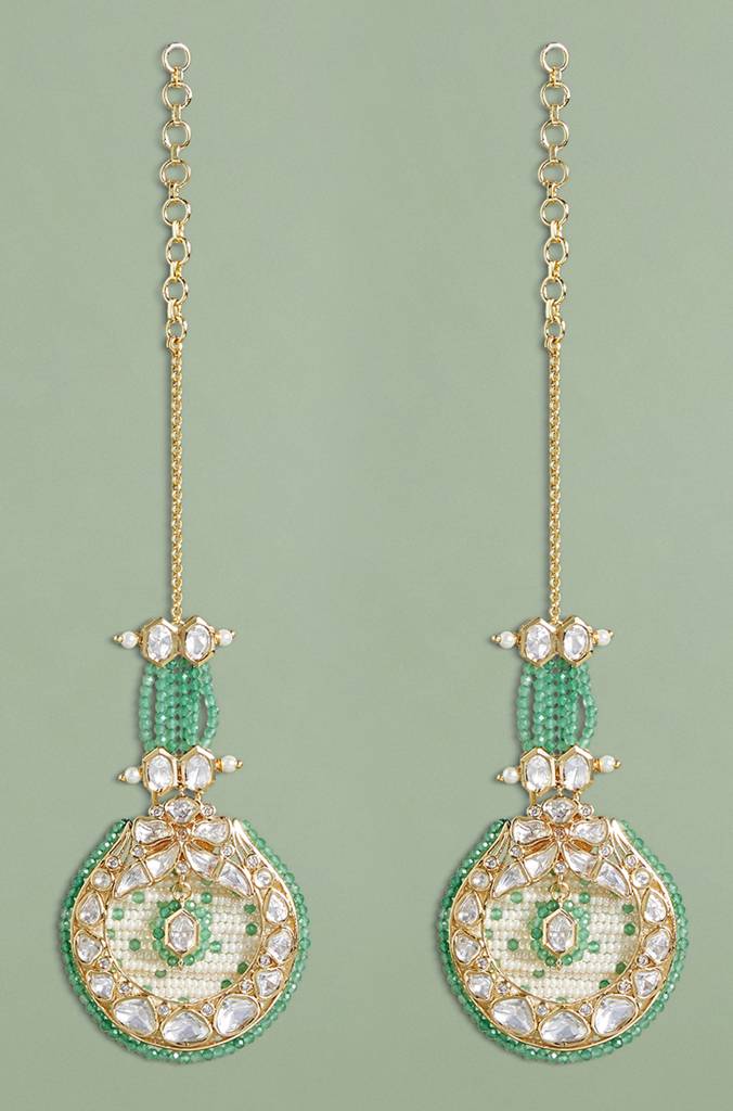 Green Jade Stone Studded Drop Earrings