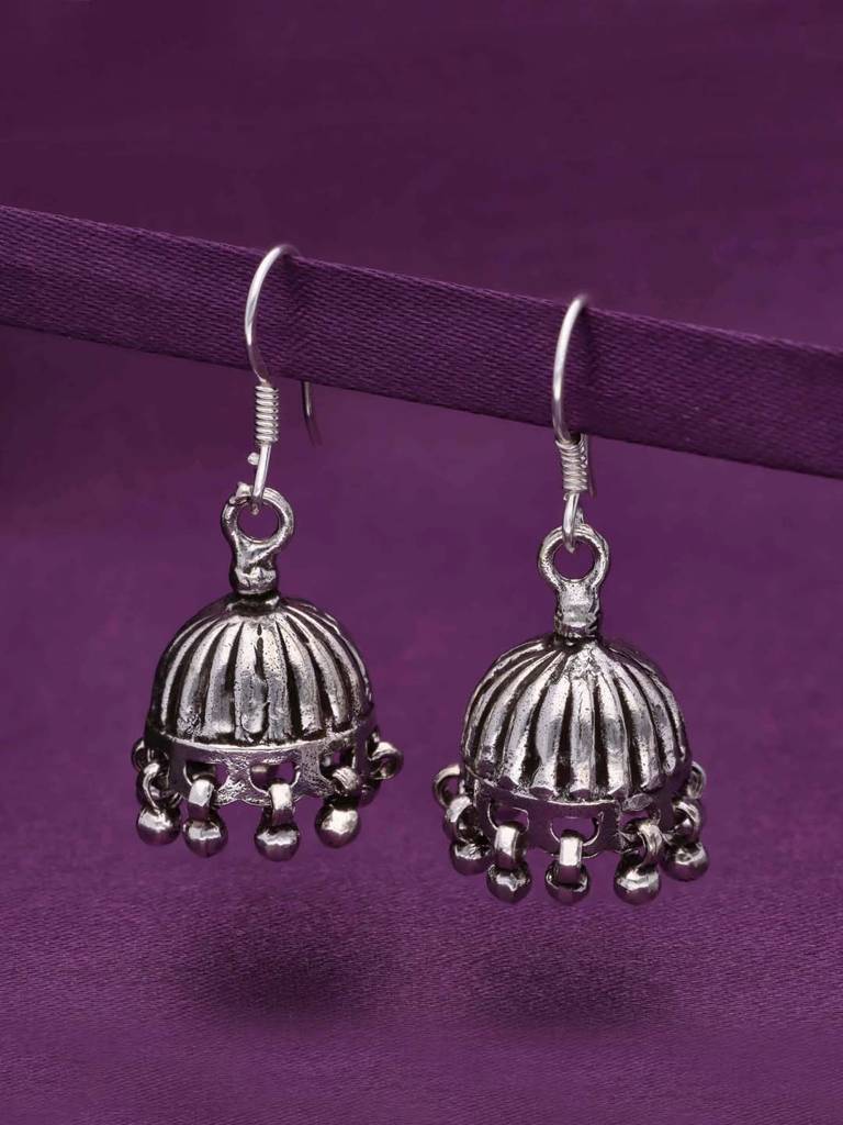 Sterling Silver Vintage Dome Jhumki Earrings : ERJH11-S-NA