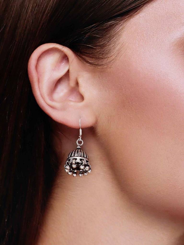 Sterling Silver Vintage Dome Jhumki Earrings : ERJH11-S-NA