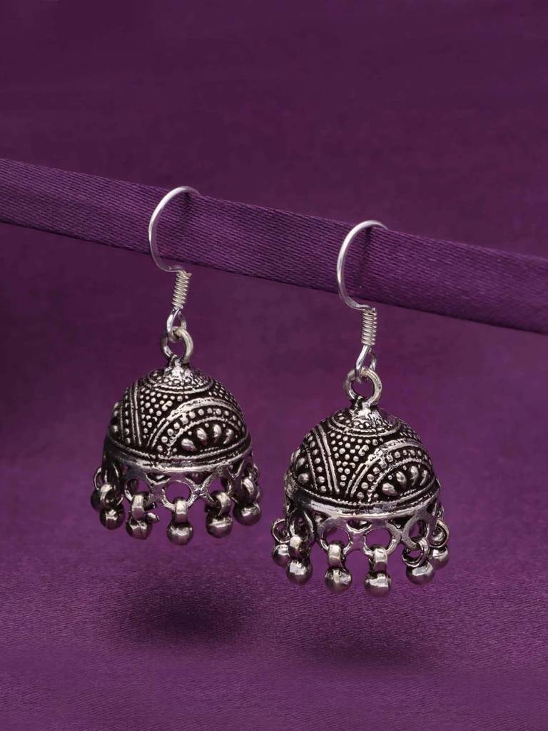 Sterling Silver Aesthetic Dome Jhumki Earrings : ERJH13-S-NA