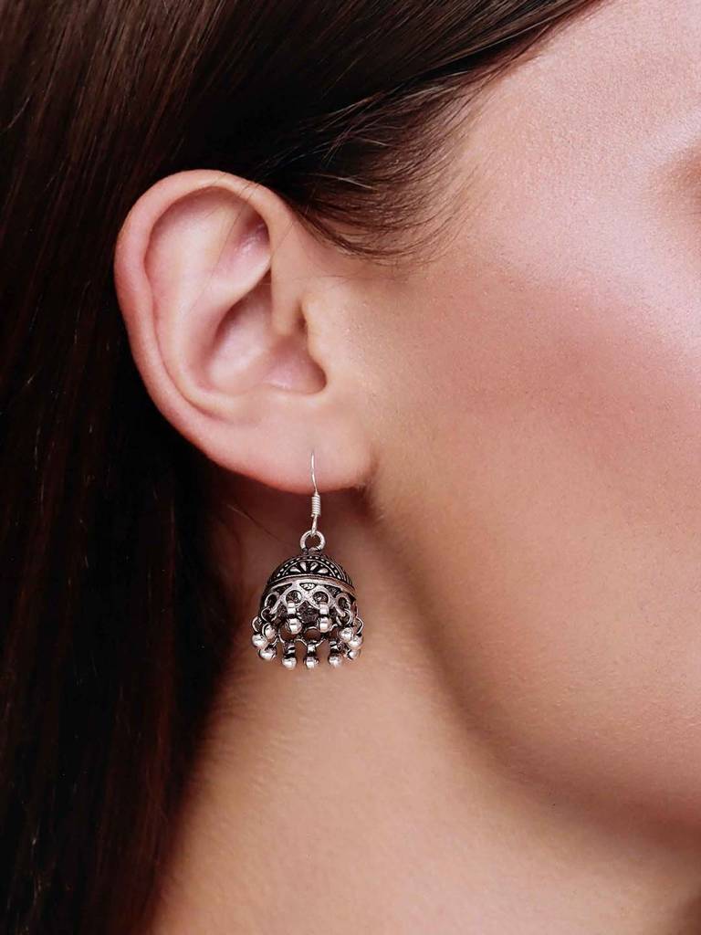 Sterling Silver Aesthetic Dome Jhumki Earrings : ERJH13-S-NA