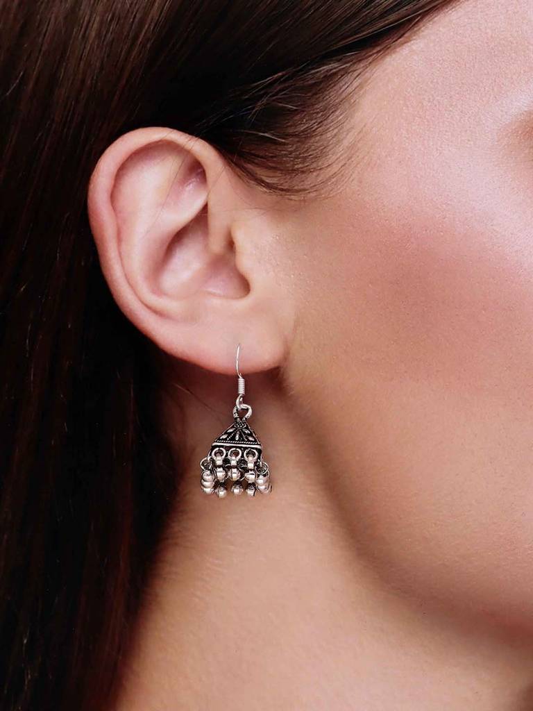 Sterling Silver Trinity Dome Jhumki Earrings : ERJH14-S-NA