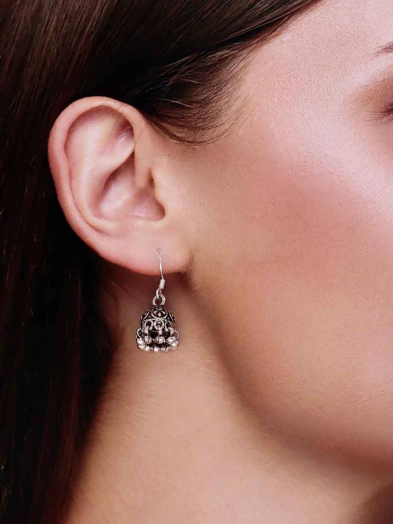 Sterling Silver Royal Dome Jhumki Earrings : ERJH3-S-NA