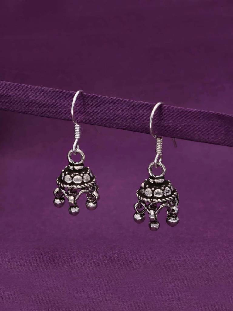 Sterling Silver Close-Knit Dome Jhumki Earrings : ERJH5-S-NA