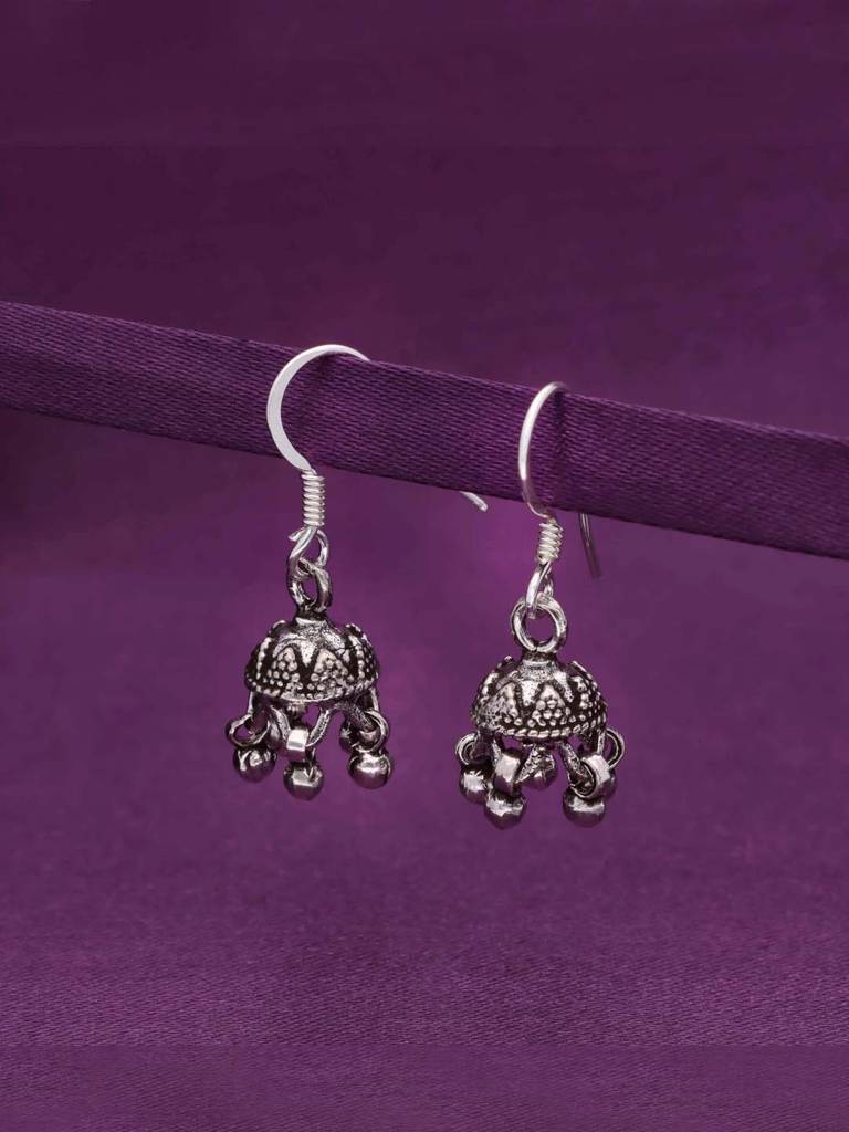 Sterling Silver Ethnic Dome Jhumki Earrings : ERJH6-S-NA