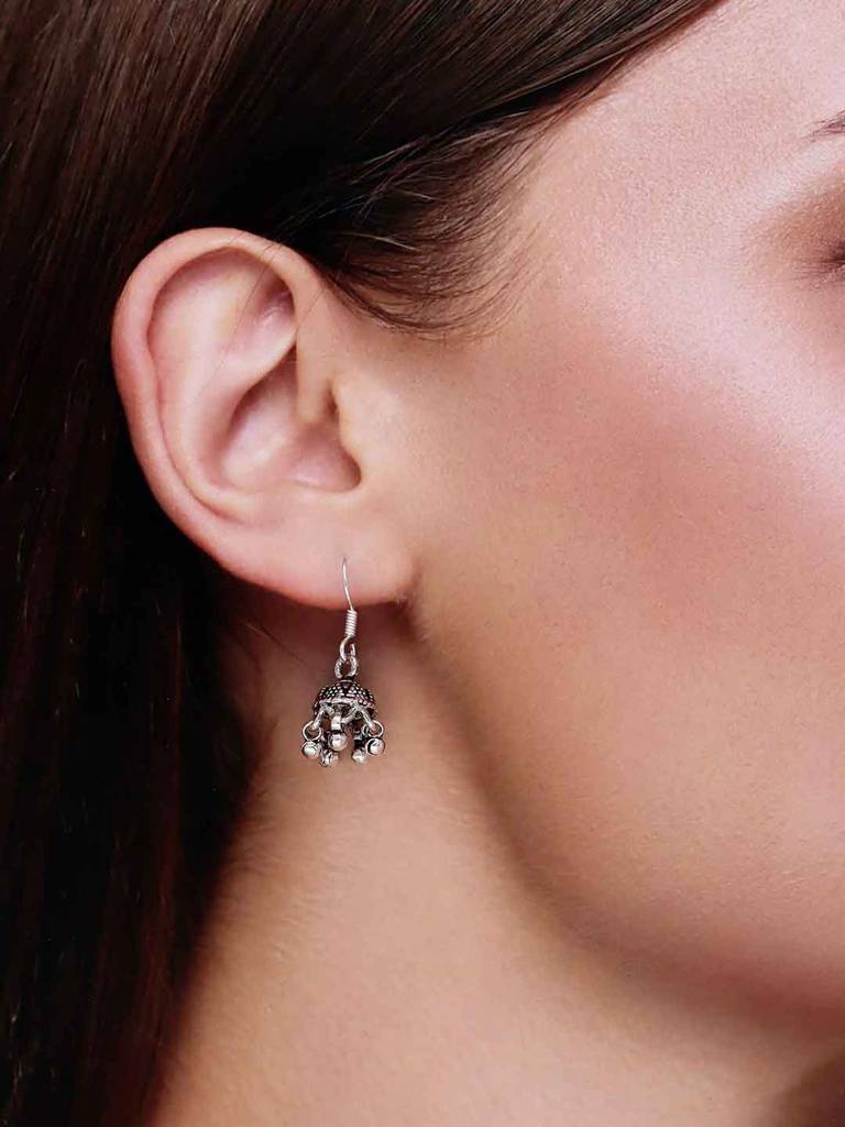 Sterling Silver Ethnic Dome Jhumki Earrings : ERJH6-S-NA