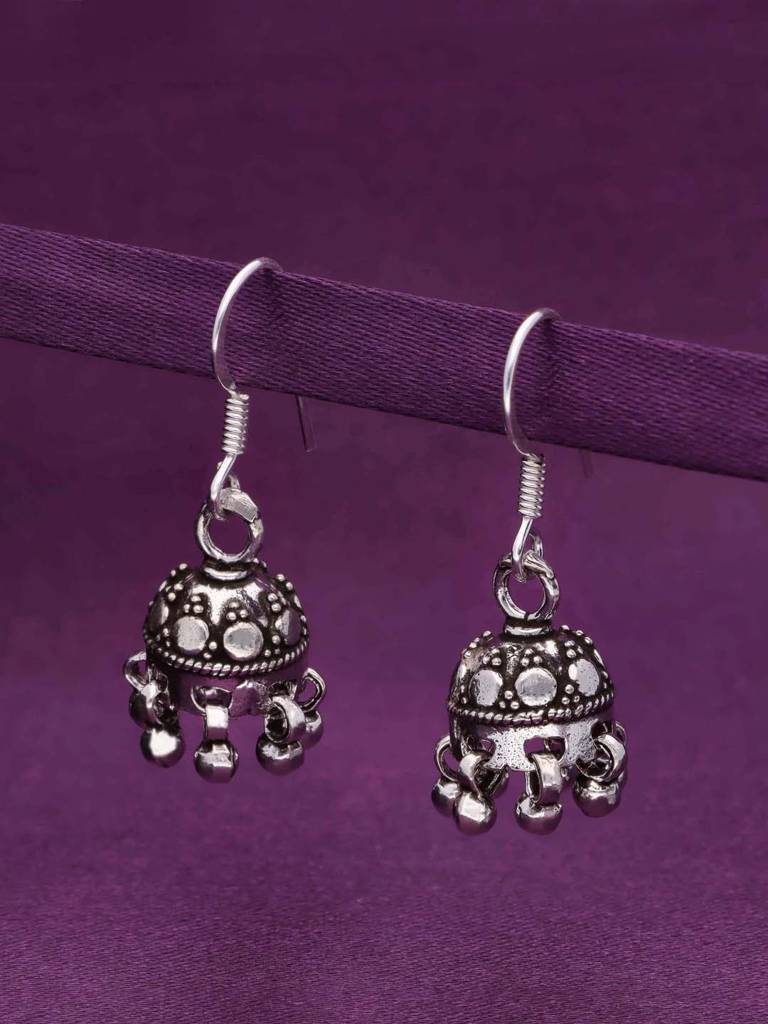 Sterling Silver Spaced Out Dome Jhumki Earrings : ERJH7-S-NA