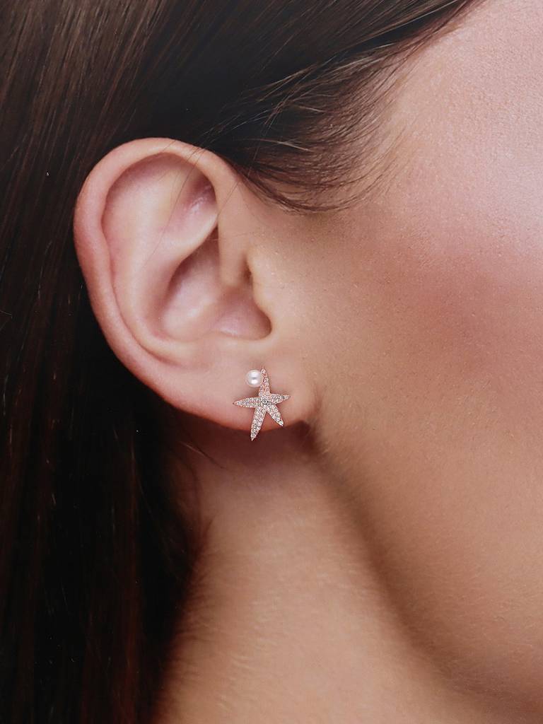 Sterling Silver Rose Gold Shining Starfish Casual Studs Earrings : ERPL104-RG-NA