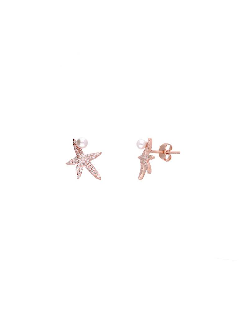 Sterling Silver Rose Gold Shining Starfish Casual Studs Earrings : ERPL104-RG-NA