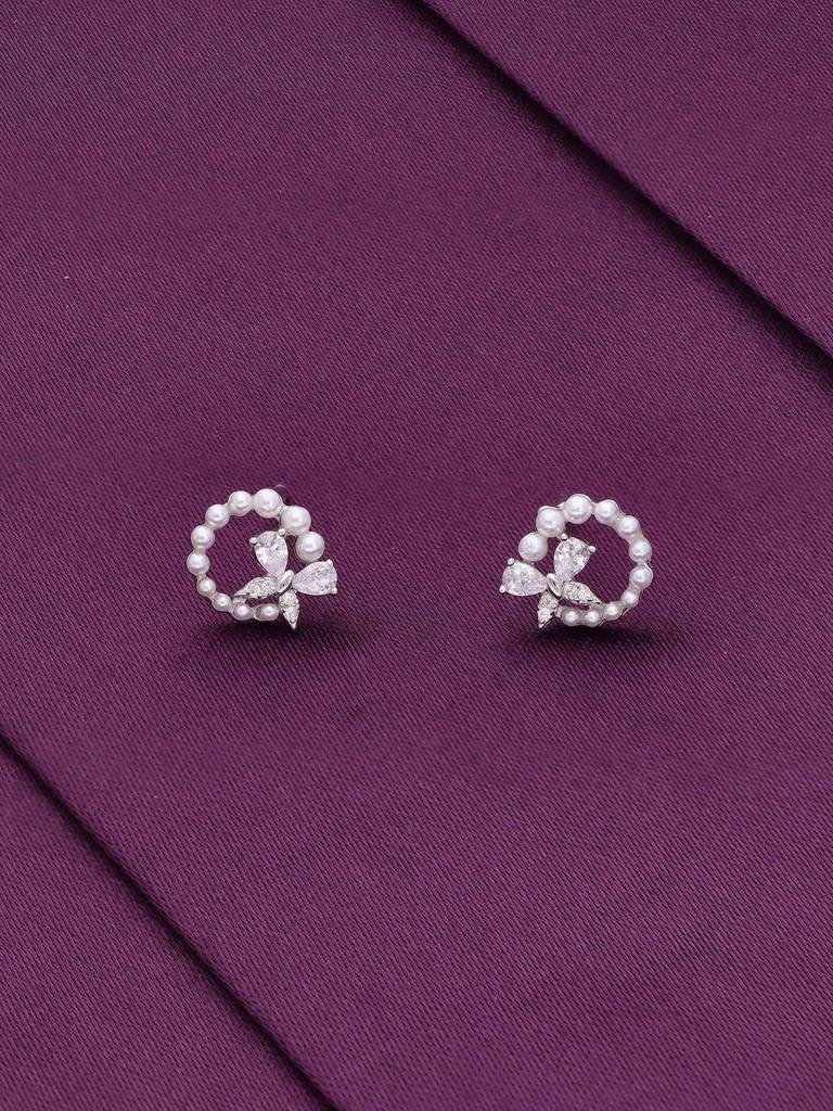 Sterling Silver Charming Pearl Butterfly Earrings : ERPL107-S-NA