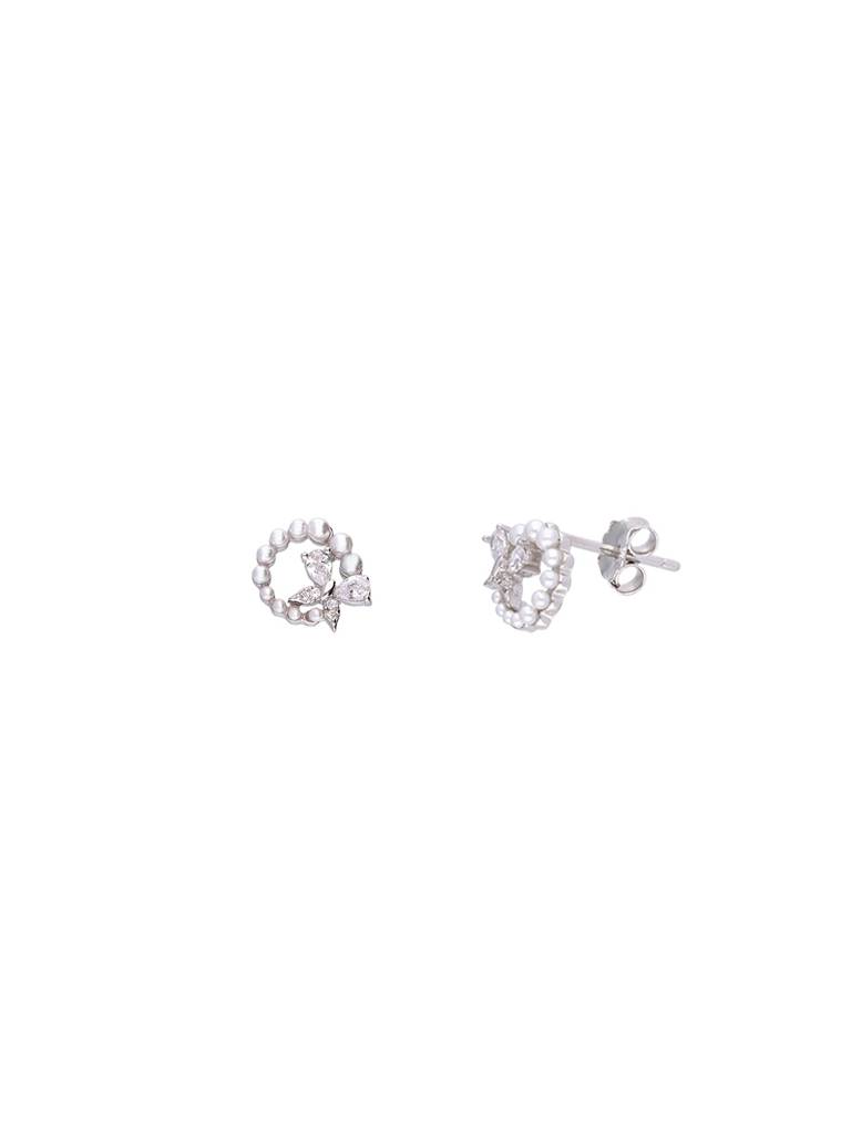 Sterling Silver Charming Pearl Butterfly Earrings : ERPL107-S-NA