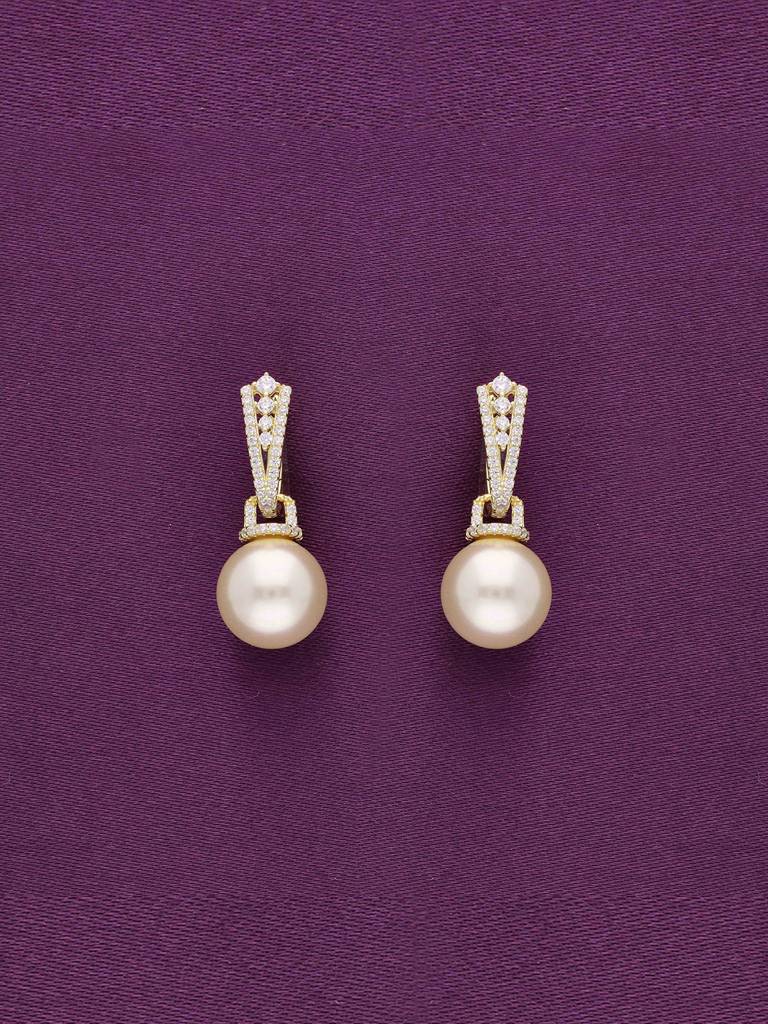 Sterling Silver Gold Royal Zircon Pearl Drop Earrings : ERPL108-G-NA