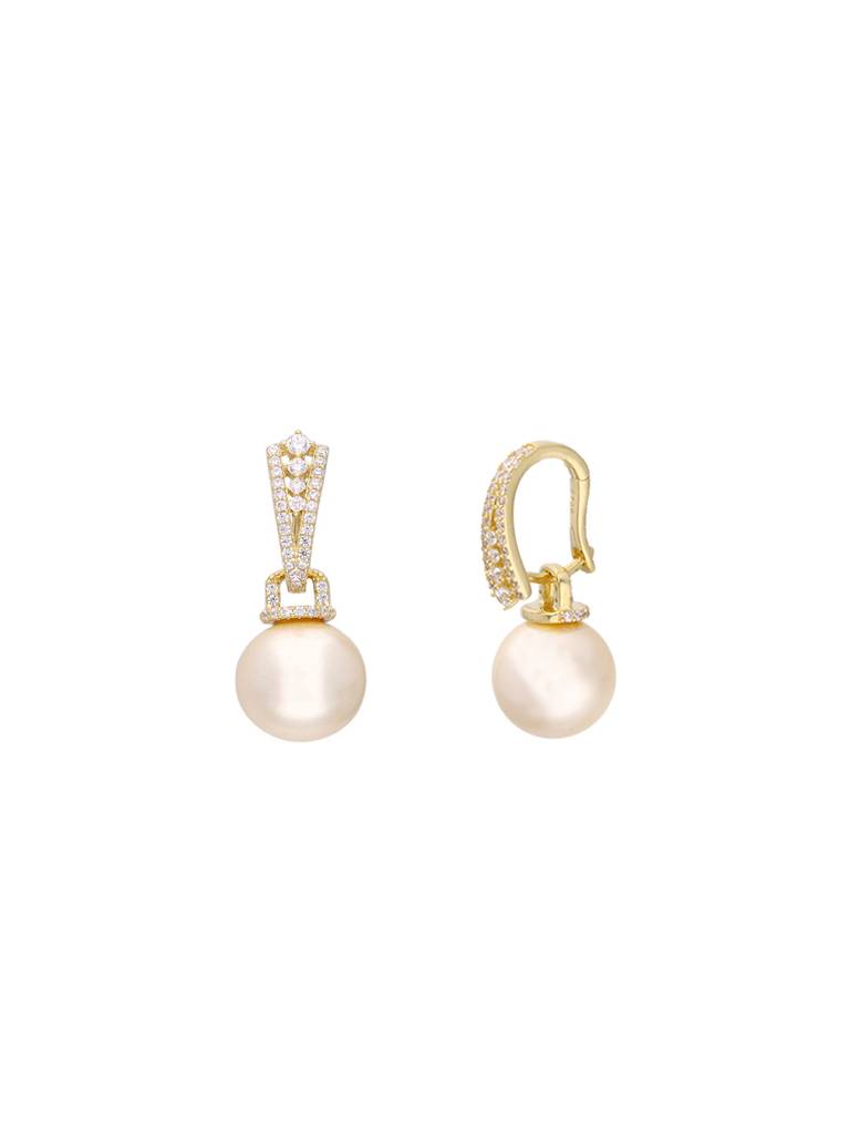 Sterling Silver Gold Royal Zircon Pearl Drop Earrings : ERPL108-G-NA