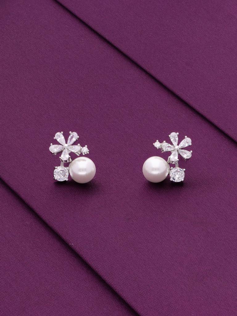 Sterling Silver Solitaire Floral Pearl Earring : ERPL109-S-NA