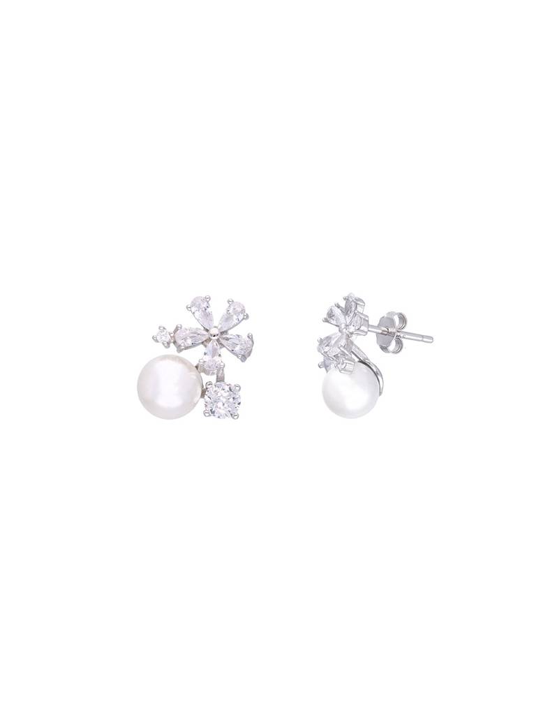 Sterling Silver Solitaire Floral Pearl Earring : ERPL109-S-NA