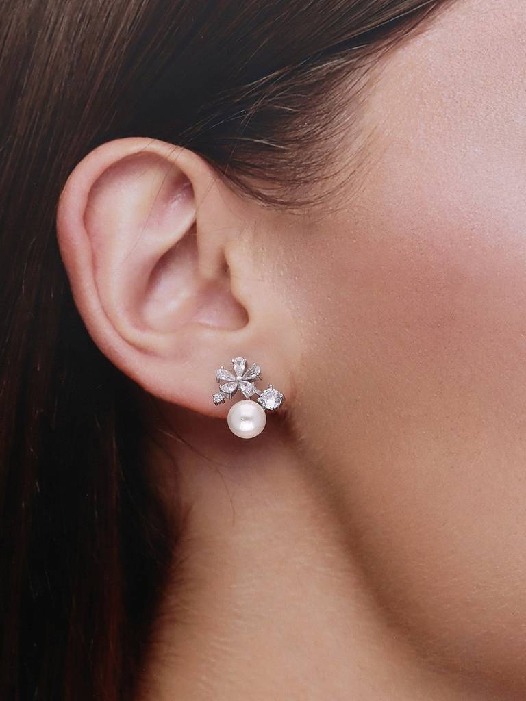 Sterling Silver Solitaire Floral Pearl Earring : ERPL109-S-NA