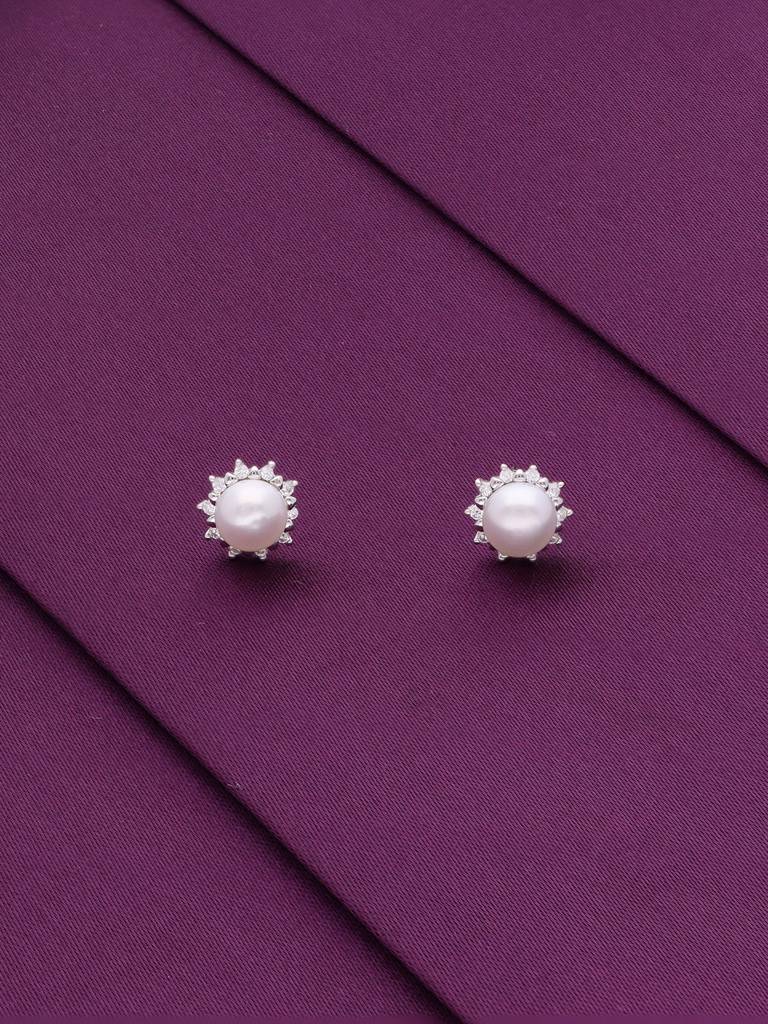 Sterling Silver Casual Zircon Studded Pearl Earrings : ERPL110-S-NA