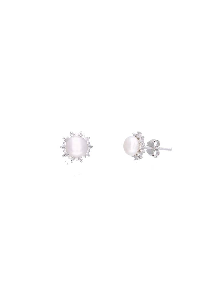 Sterling Silver Casual Zircon Studded Pearl Earrings : ERPL110-S-NA