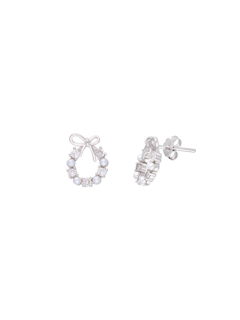 Sterling Silver Charming Bow Pearl Earrings : ERPL112-S-NA