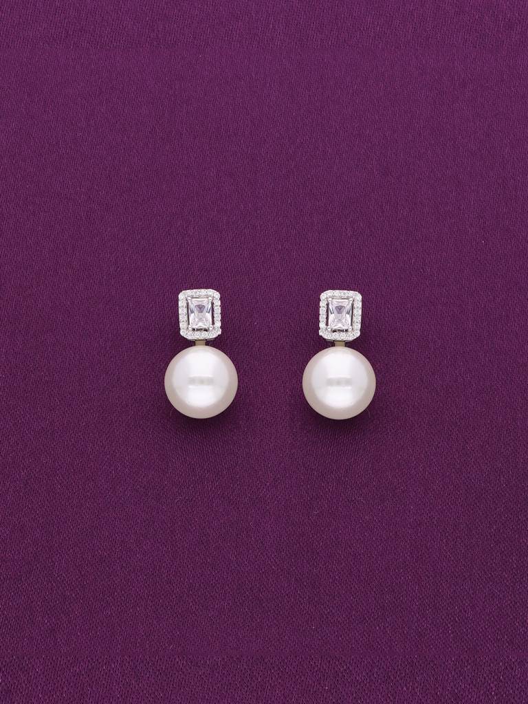 Sterling Silver Classic Square Solitaire With Pearl Drop Earrings : ERPL114-S-NA