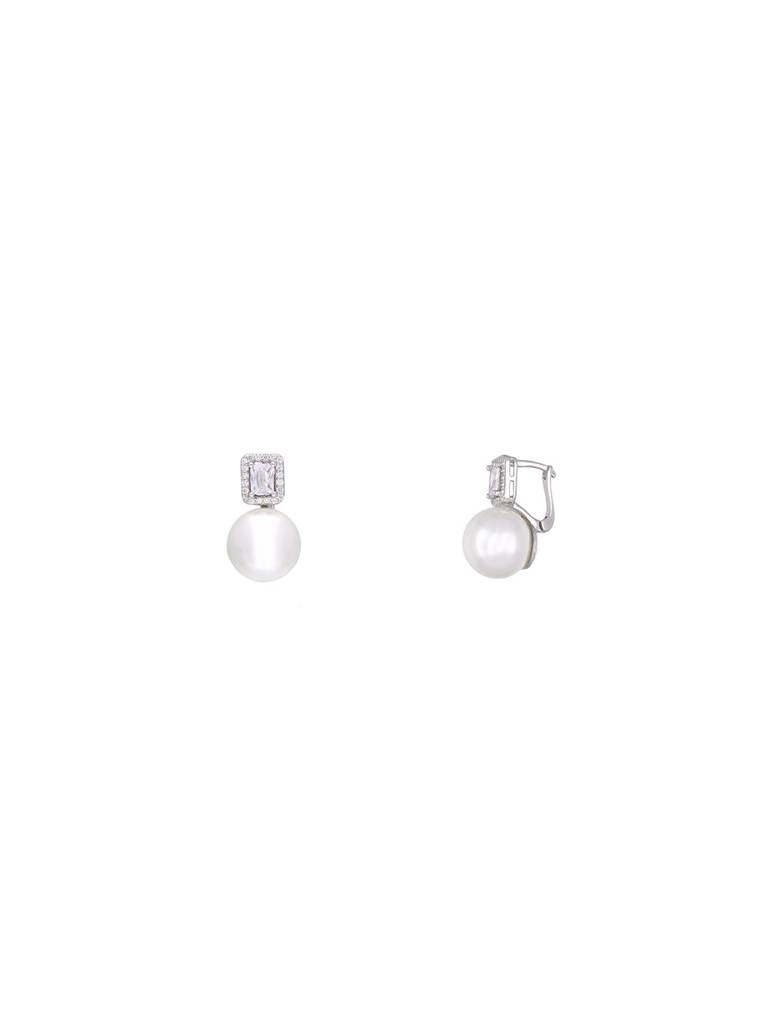 Sterling Silver Classic Square Solitaire With Pearl Drop Earrings : ERPL114-S-NA