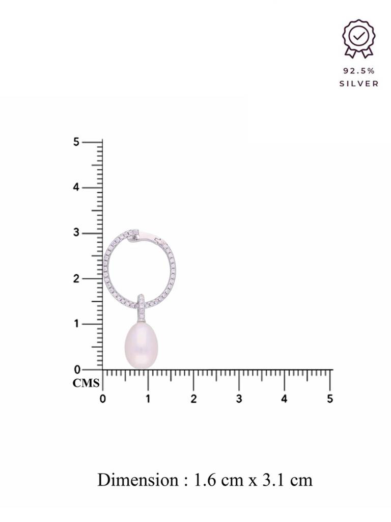 Sterling Silver Shimmering Zircon Hoops Pearl Earrings : ERPL41-S-NA
