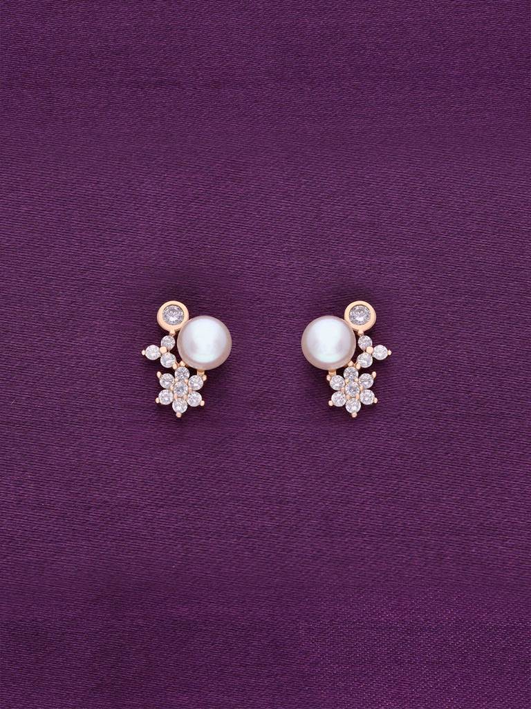 Sterling Silver Rose Gold Floral Studded Pearl Stud Earrings : ERPL59-RG-NA