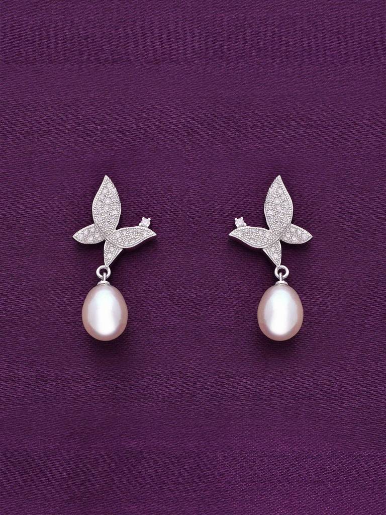 Sterling Silver Brilliant Butterflies Pearl Earrings : ERPL66-S-NA