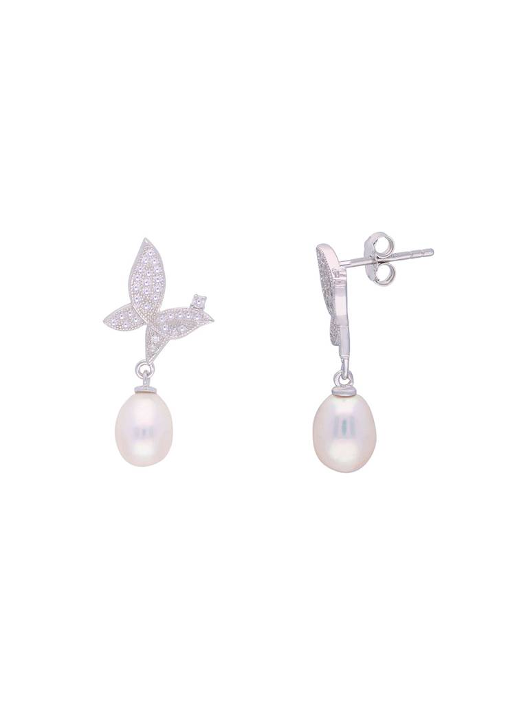 Sterling Silver Brilliant Butterflies Pearl Earrings : ERPL66-S-NA