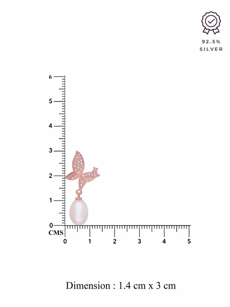 Sterling Silver Rose Gold Brilliant Butterflies Pearl Earrings : ERPL67-RG-NA