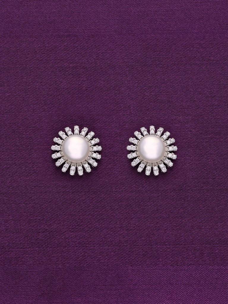 Sterling Silver Classic Pearls & Zircon Studded Pearl Earrings : ERPL70-S-NA